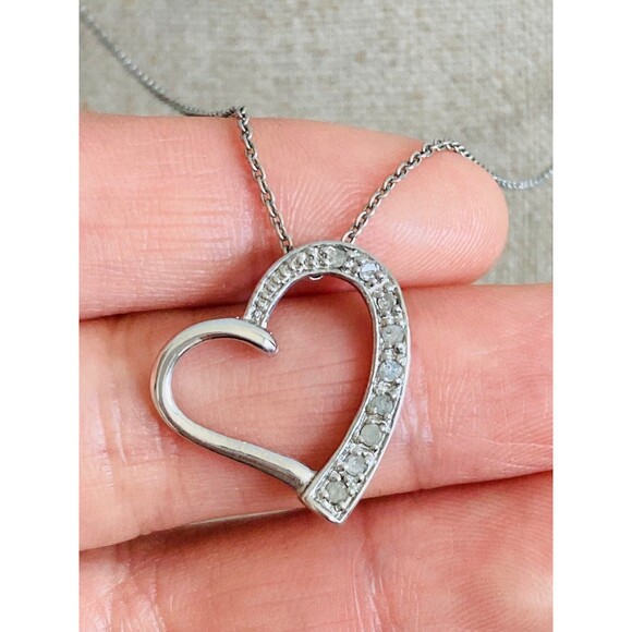 925 sterling silver genuine diamond heart necklace 18"
